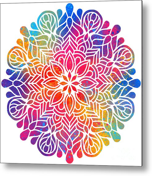 Colorful Metal Print featuring the digital art Kurama - Colorful Vibrant Rainbow Mandala Pattern by Sambel Pedes