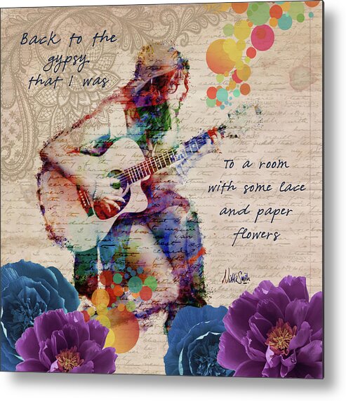 Gypsy Metal Print featuring the digital art Lace and Paper Flowers Square by Nikki Marie Smith