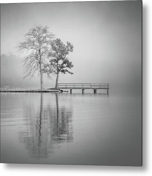 Lake Lamar Bruce Metal Print featuring the photograph Lake Lamar Bruce Fog Saltillo Mississippi Black And White by Jordan Hill