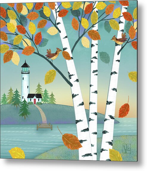 Trees Metal Print featuring the digital art Lakeside in the Fall by Valerie Drake Lesiak