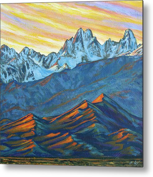 Great Sand Dunes Metal Print featuring the painting Last light on the Dunes by Aaron Spong