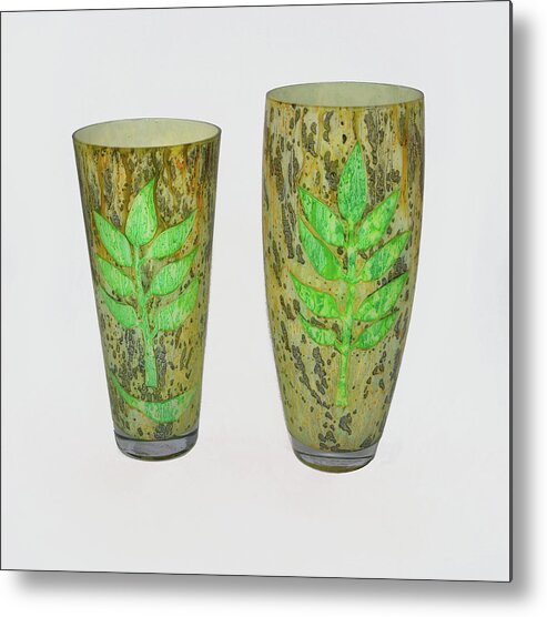 Green Metal Print featuring the glass art Leaves set of two by Christopher Schranck