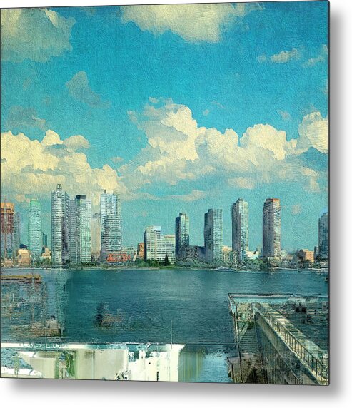 Lic Metal Print featuring the photograph LIC on a Blue Sky, Puffy Cloud Day by Carol Whaley Addassi