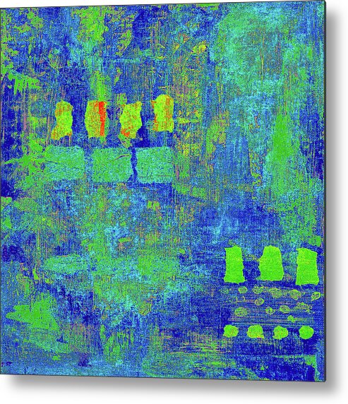 Blue Metal Print featuring the digital art LILY POND Abstract in Blue and Green by Lynnie Lang