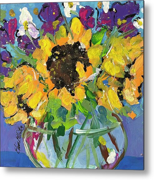 Sunflowers Metal Print featuring the painting Little bowl of Sunshine by Elaine Elliott