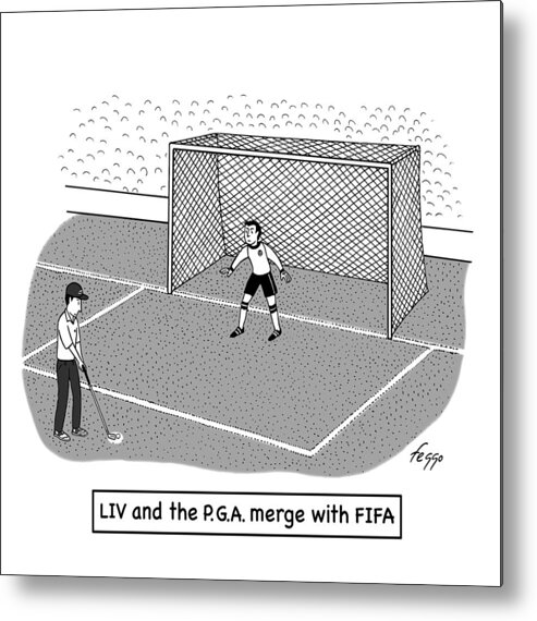 A27907 Metal Print featuring the drawing LIV and the P.G.A. Merge with FIFA by Felipe Galindo
