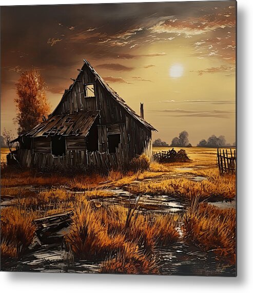 Old Barn Metal Print featuring the painting Lonesome Shack Under the Moon by Lourry Legarde