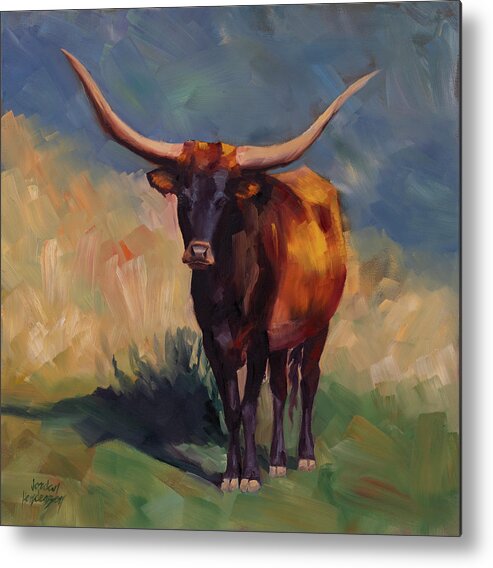 Cow Metal Print featuring the painting Longhorn Cow by Jordan Henderson