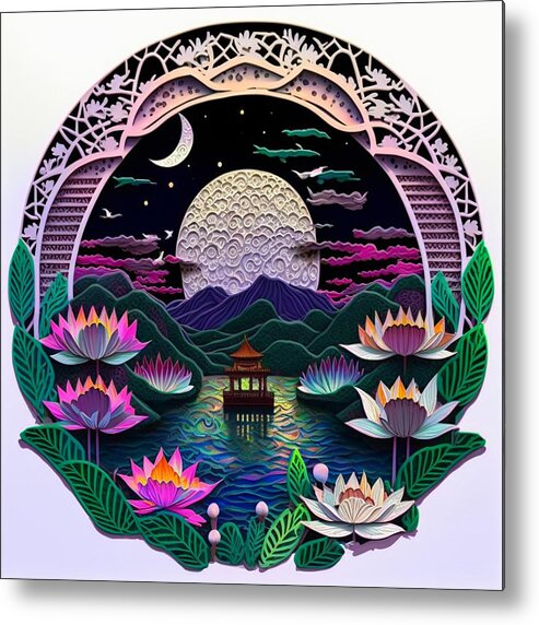 Paper Craft Metal Print featuring the mixed media Lotus Pier I by Jay Schankman