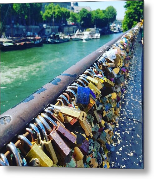 Paris Metal Print featuring the photograph Love Locks Over the Seine River by Tim Mattox