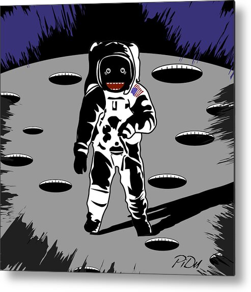 Red Metal Print featuring the digital art Lunar Astronaut by Piotr Dulski