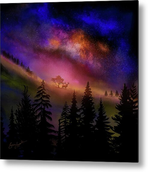 Galaxy Metal Print featuring the painting Magnificence Of Darkness - Aurora Borealis Art by Lourry Legarde