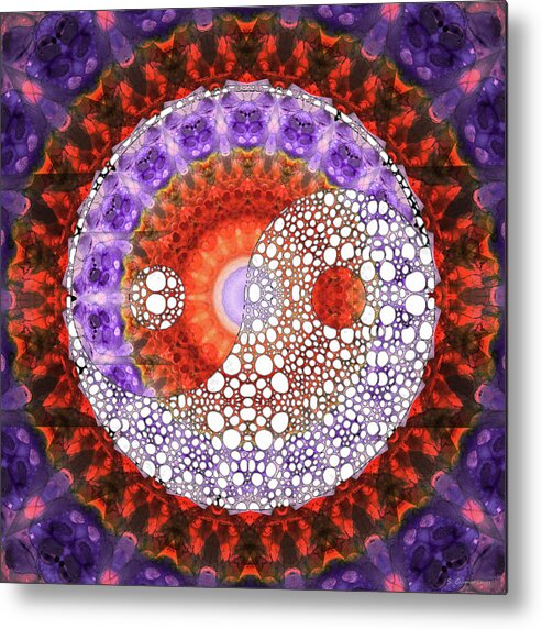 Yin Metal Print featuring the painting Majestic Yin And Yang Symbol - Red And Purple Art - Sharon Cummings by Sharon Cummings