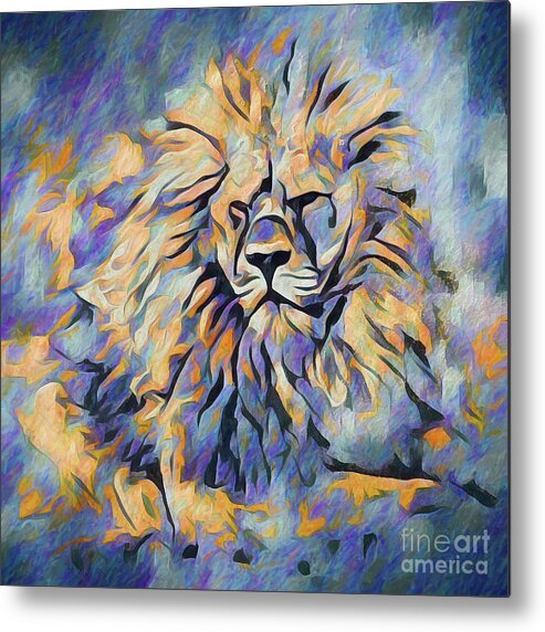 Animals Metal Print featuring the digital art Male Lion Abstract Portrait - Colour 2 by Philip Preston