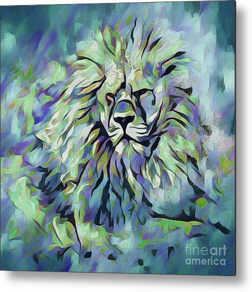 Animals Metal Print featuring the digital art Male Lion Abstract Portrait - Colour 3 by Philip Preston