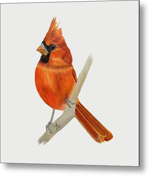 Cardinal Metal Print featuring the painting Male Northern Cardinal by Angeles M Pomata
