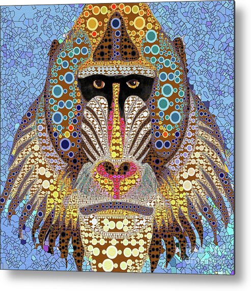 Primates Metal Print featuring the digital art Mandrill Monkey Abstract Portrait 1a by Philip Preston