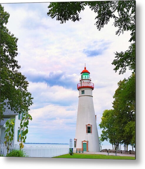 Lake Erie Lighthouse Metal Print featuring the photograph Marblehead Lighthouse Framed by Trees 1 by Marianne Campolongo