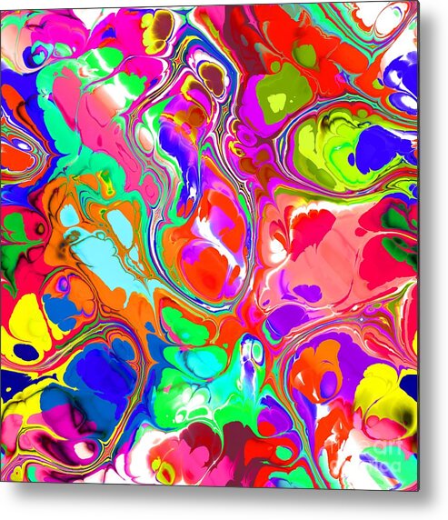 Colorful Metal Print featuring the digital art Marijan - Funky Artistic Colorful Abstract Marble Fluid Digital Art by Sambel Pedes