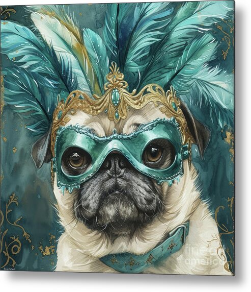 Pug Metal Print featuring the painting Masquerade Pug Roxy by Tina LeCour