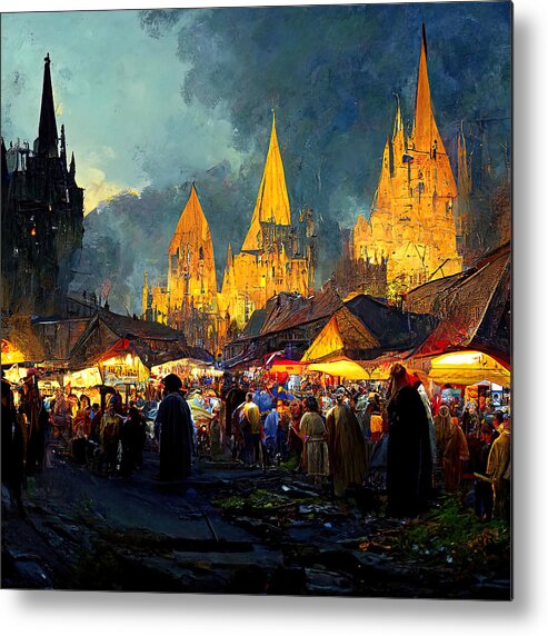 Medieval Metal Print featuring the painting Medieval Fantasy Town, 07 by AM FineArtPrints