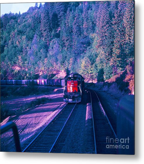Train Metal Print featuring the photograph VINTAGE RAILROAD - SD45 8890 Meeting a Freight Train by John and Sheri Cockrell