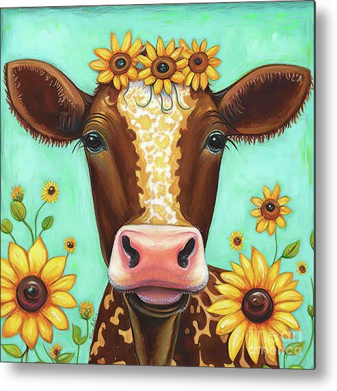 Cow Metal Print featuring the painting Merry Mable by Tina LeCour