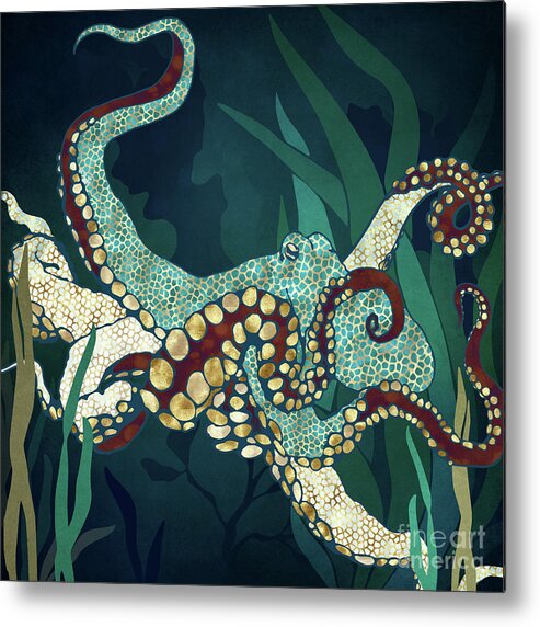 Metallic Metal Print featuring the digital art Metallic Octopus V by Spacefrog Designs