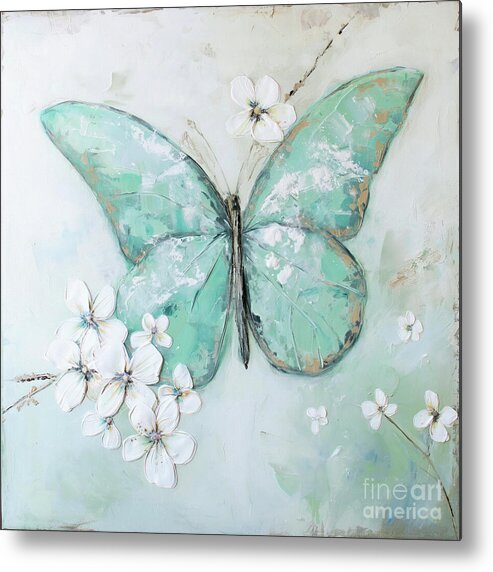 Butterfly Metal Print featuring the painting Mint Green Butterfly by Tina LeCour
