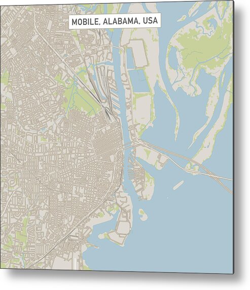 Downtown District Metal Print featuring the drawing Mobile Alabama US City Street Map by FrankRamspott
