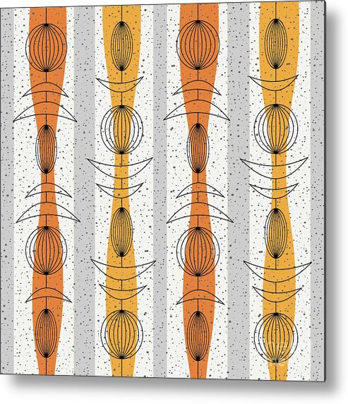 Mid Century Modern Metal Print featuring the digital art Mobiles Fabric in Orange by Donna Mibus