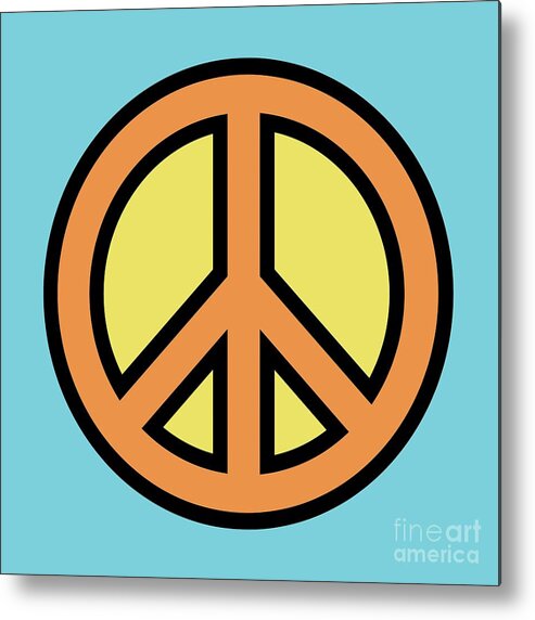 Mod Metal Print featuring the digital art Mod Peace Sign in Blue by Donna Mibus