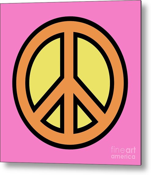 Mod Metal Print featuring the digital art Mod Peace Symbol on Pink by Donna Mibus