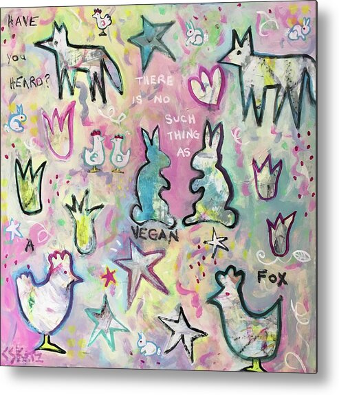 Bunnies Metal Print featuring the painting Modern Fairy Tale by Cyndie Katz