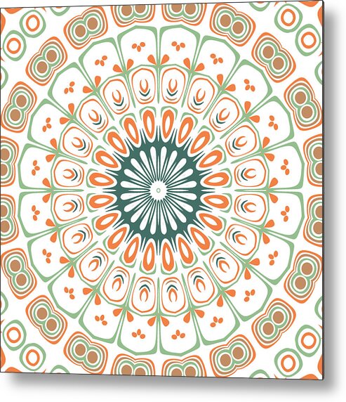 Orange Metal Print featuring the digital art Modern Mandala Kaleidoscope Medallion Design by Mercury McCutcheon