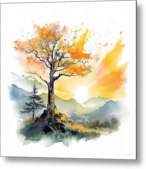 Four Seasons Metal Print featuring the painting Modern Watercolor Landscapes of the Changing Seasons by Lourry Legarde