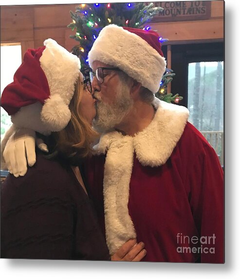  Metal Print featuring the painting Momma Jan kissing Santa by Jan Dappen