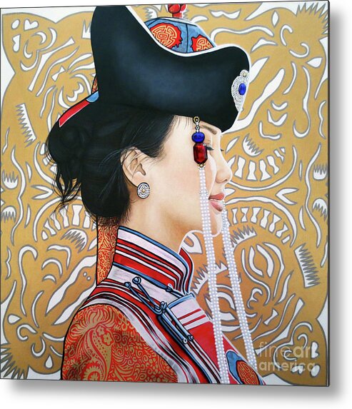 Art Metal Print featuring the painting Mongolian Beauty by Malinda Prud'homme