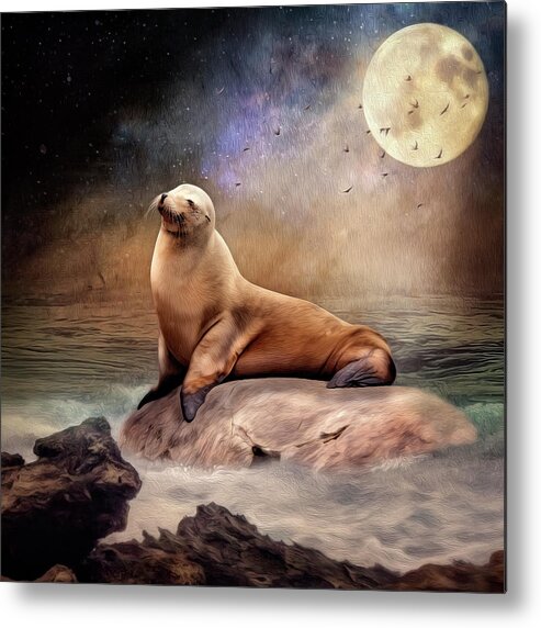 Seal Metal Print featuring the digital art Moonlight by Maggy Pease