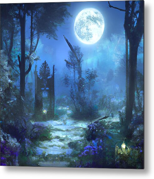 Digital Metal Print featuring the digital art Moonlit Garden by Beverly Read