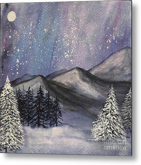 Mountains Metal Print featuring the painting Moonlit Mountains by Lisa Neuman