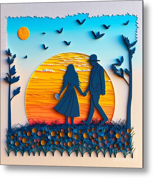 Morning Walk - Quilling Metal Print featuring the digital art Morning Walk - Quilling by Jay Schankman