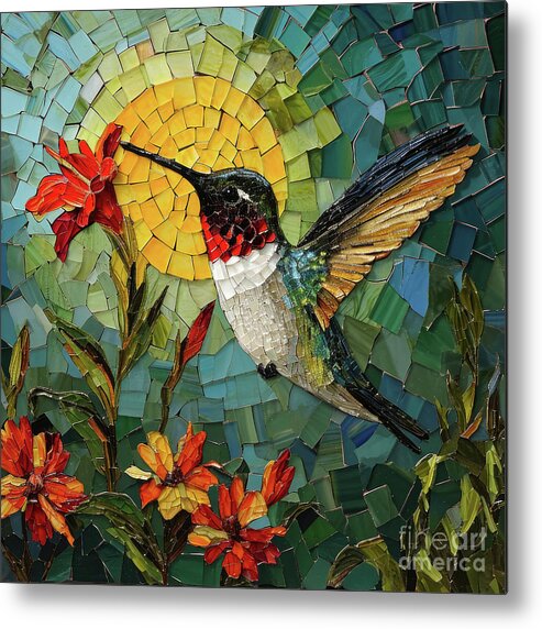 Hummingbird Metal Print featuring the painting Mosaic Ruby by Tina LeCour