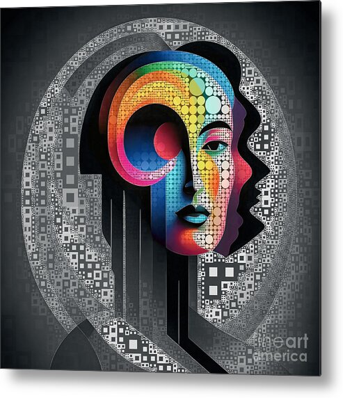 Abstract Metal Print featuring the digital art Mosaic Style Abstract Portrait - 01463 by Philip Preston