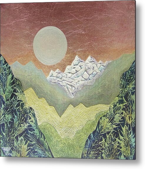 Mountains Metal Print featuring the painting My Moon Journeys With Me by Jennifer Baird