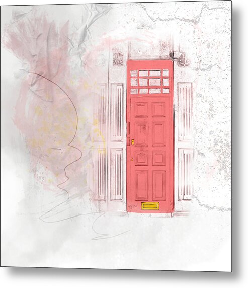 Red Metal Print featuring the mixed media Mysterious Red Door by Moira Law