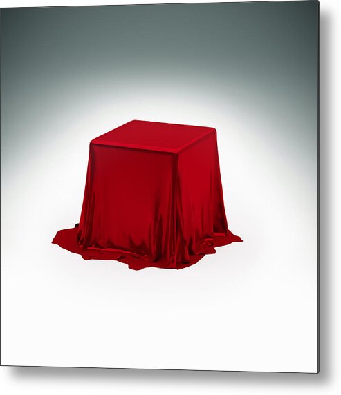 Surprise Metal Print featuring the drawing Mystery box under red silk cloth by Doug Armand
