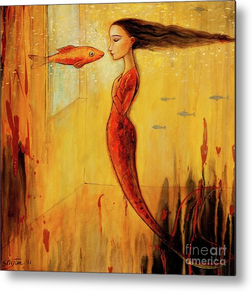Mermaid Metal Print featuring the painting Mystic Mermaid by Shijun Munns
