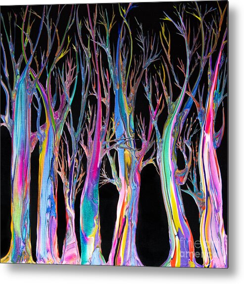 Trees Forest Rainbow Colors Ectalyptus Metal Print featuring the painting Neon Eucalyptus Bare Branches 7746 by Priscilla Batzell Expressionist Art Studio Gallery