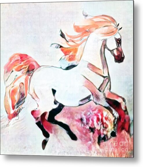 Equestrian Art Metal Print featuring the digital art NFT Cantering Horse 004 by Stacey Mayer by Stacey Mayer